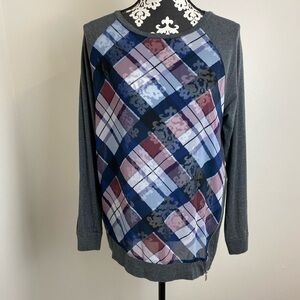Two by Vince Camuto Semi Sheer Plaid Front Top